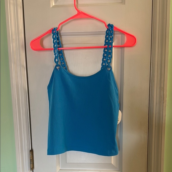 Fct With Love Basics Blue Chain Strap Stretchy Crop Top Juniors 90s Size XL - Picture 1 of 5